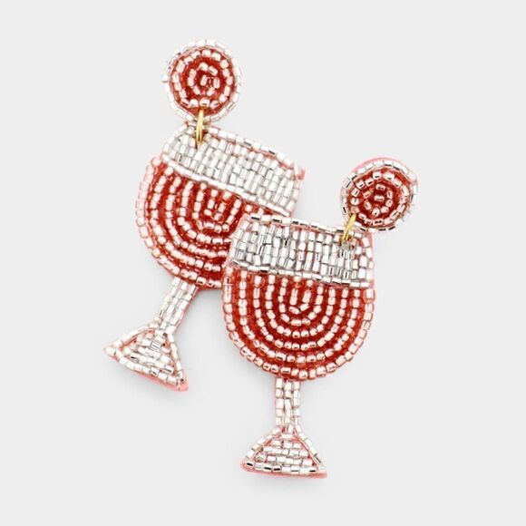 Cocktail Pink Seed Bead Felt Back Earrings - Picture 3 of 5